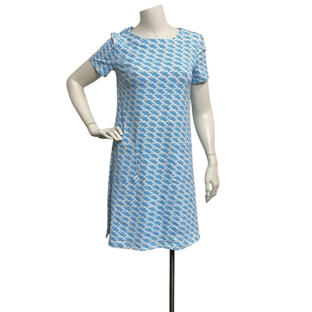 Persifor Carter Short Sleeve Shift Dress Sz Small Coral Print Aqua White Pockets